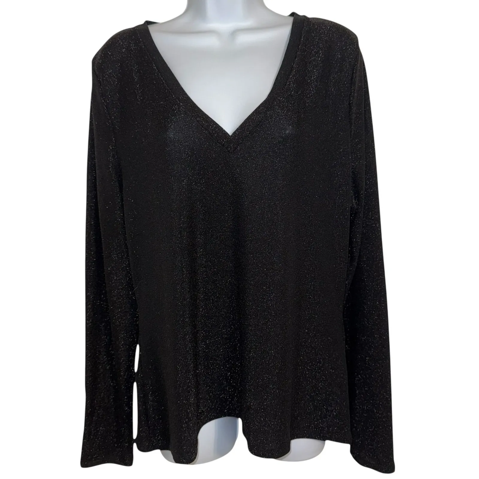 WHITE HOUSE BLACK MARKET Black Metallic L/S Sparkle Knit Top NWT $60 Size M - Image 2