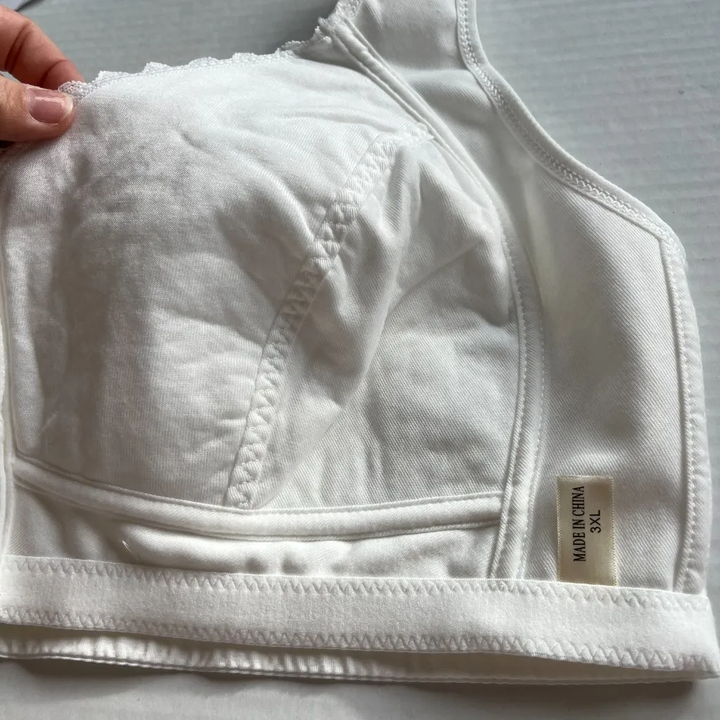 Moona Bra 3XL White Button Snap Front Closure Support Wireless Bra Back Support Size 3X - Image 5