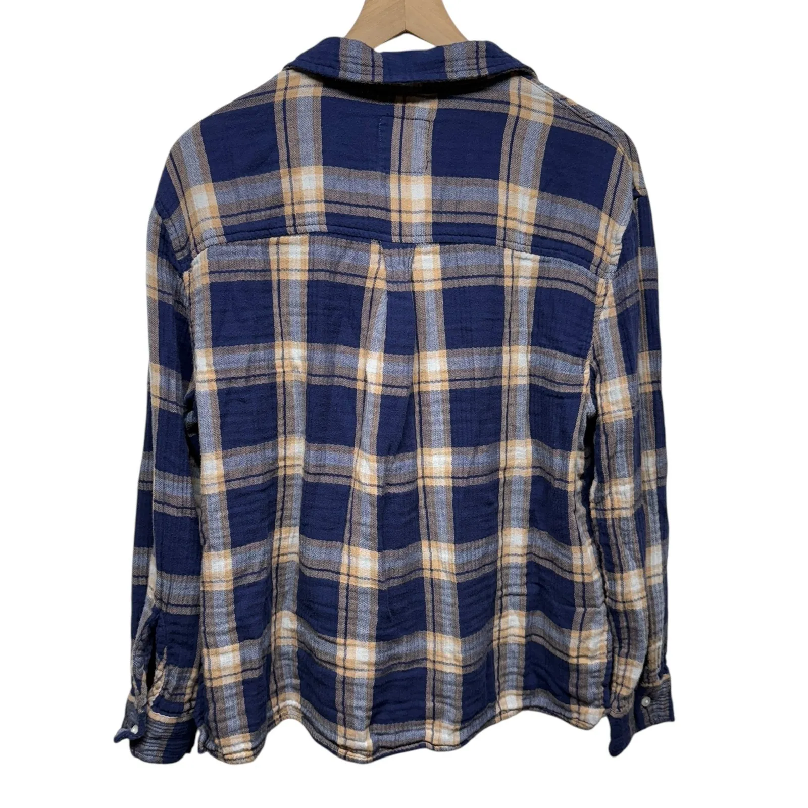 Aerie Gauzy Cotton Plaid Button Up Top‎ Women Sz M Beach Cover Up Coastal Boho - Image 2