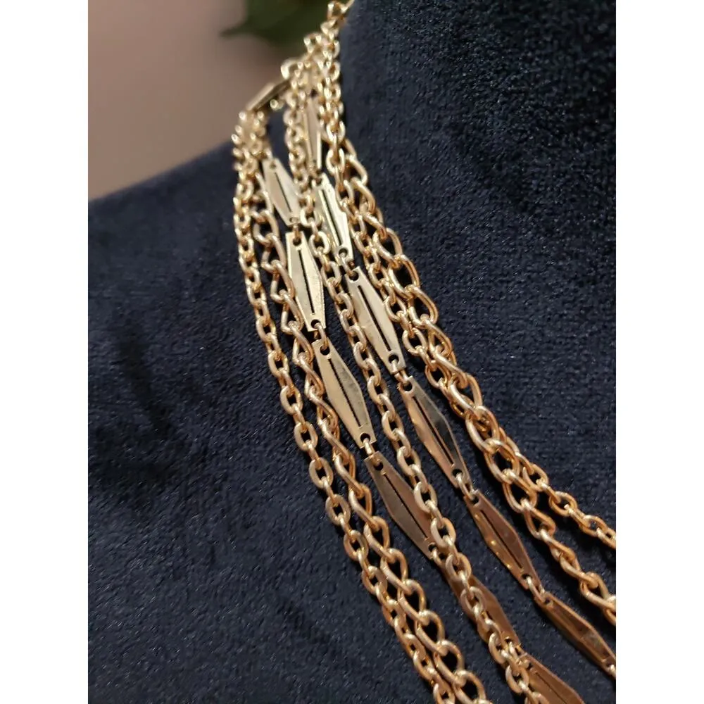 Womens Fashion Gold Tone Multilayer Paper Clip & Link Chains Necklace Jewelry - Image 5