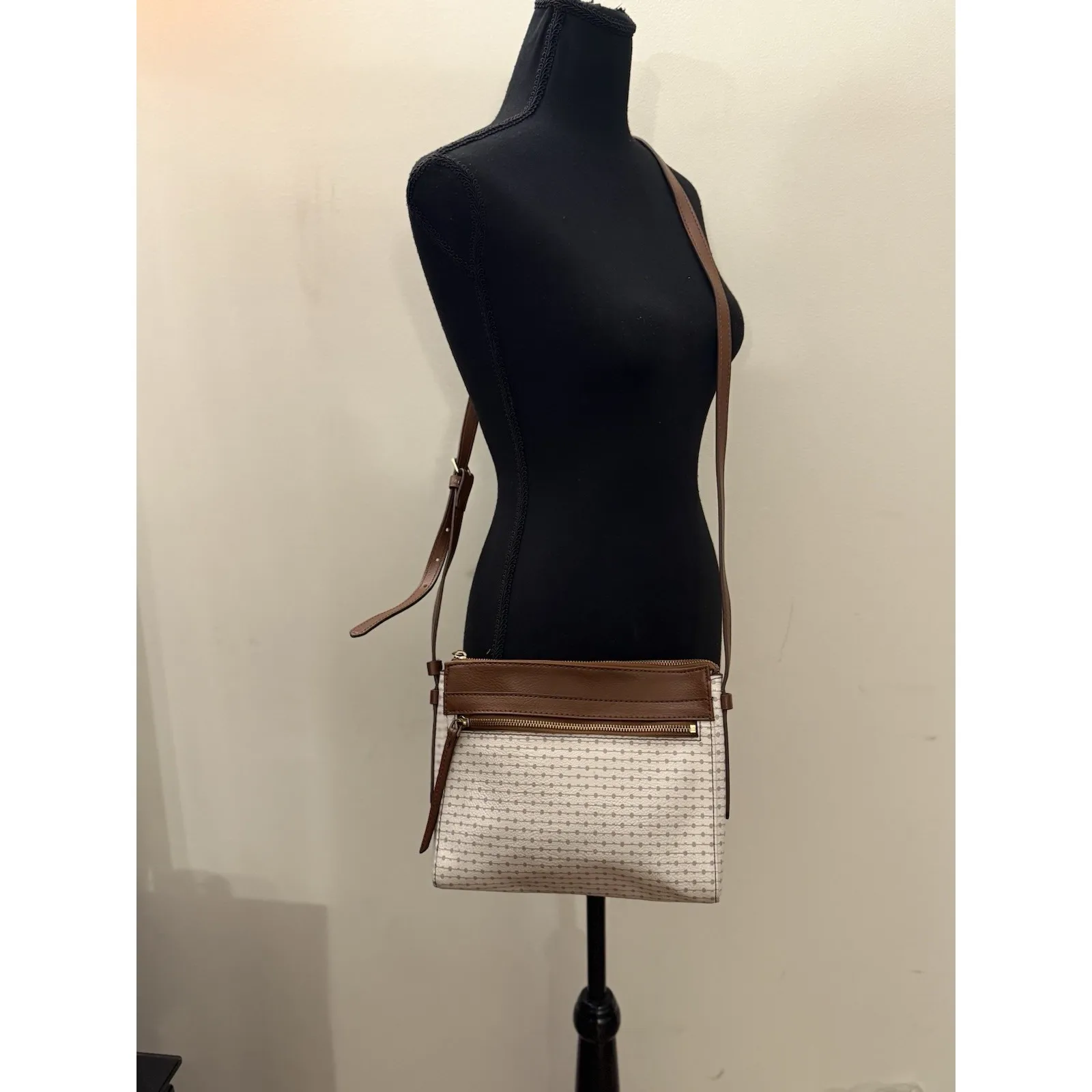 Fossil Fiona Crossbody Women's Purse Small Off White w/ Brown Straps Vintage - Image 4