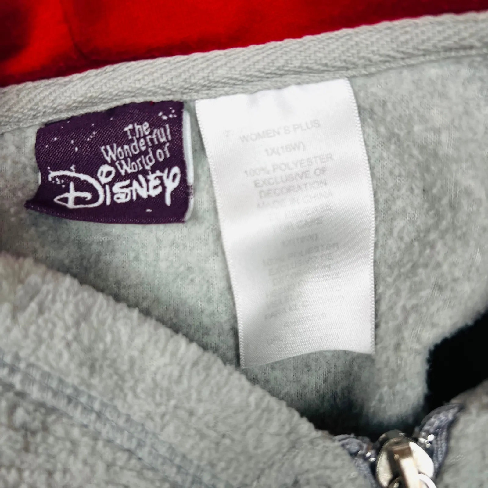 Disney Mickey Mouse Pullover Hoodie Gray Red Trim Women's Plus Size‎ 1X 16W - Image 9