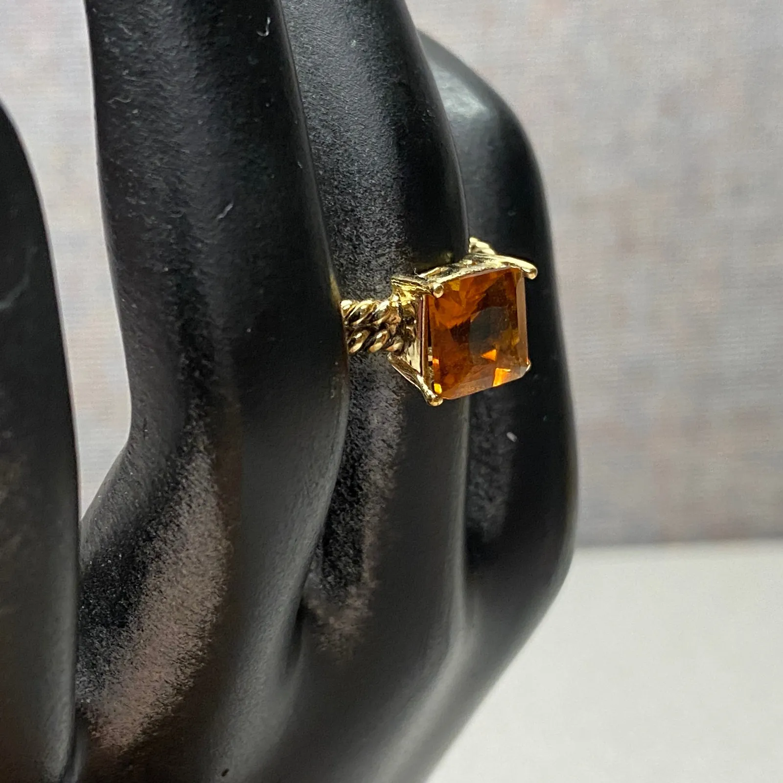 Gold Twisted Band Square Cut Orange Stone Cocktail Ring Fashion Jewelry 6.5 - Image 4