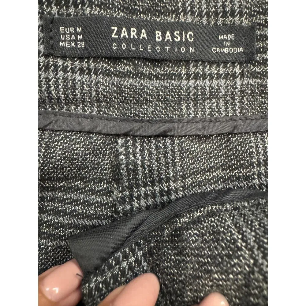 Zara Woman's Medium Gray Plaid High Rise Office Academia Work Dress Pants - Image 3