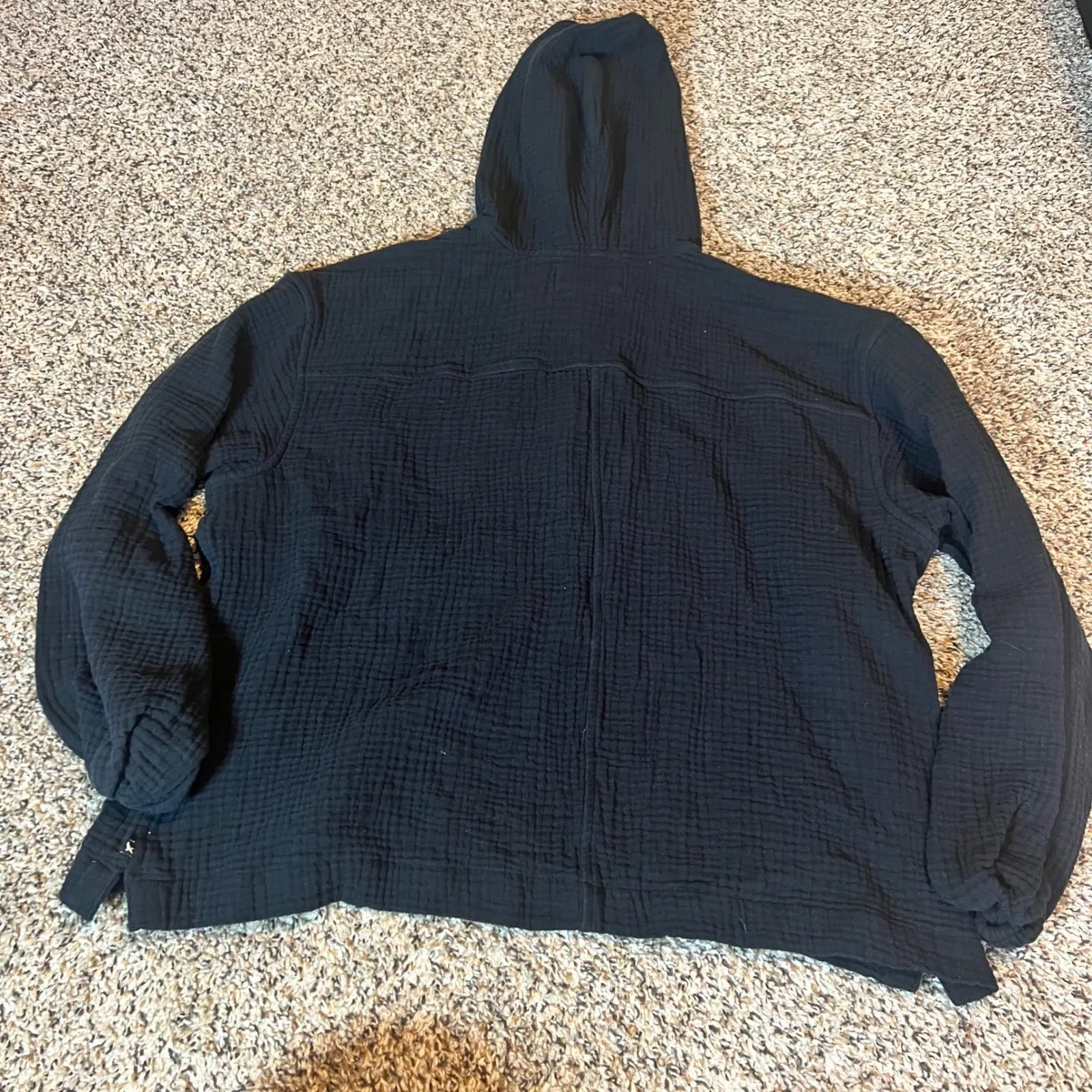 Eddie Bauer Black Gauze Button Up Hoodie Pullover Pocket Top XL - Image 7