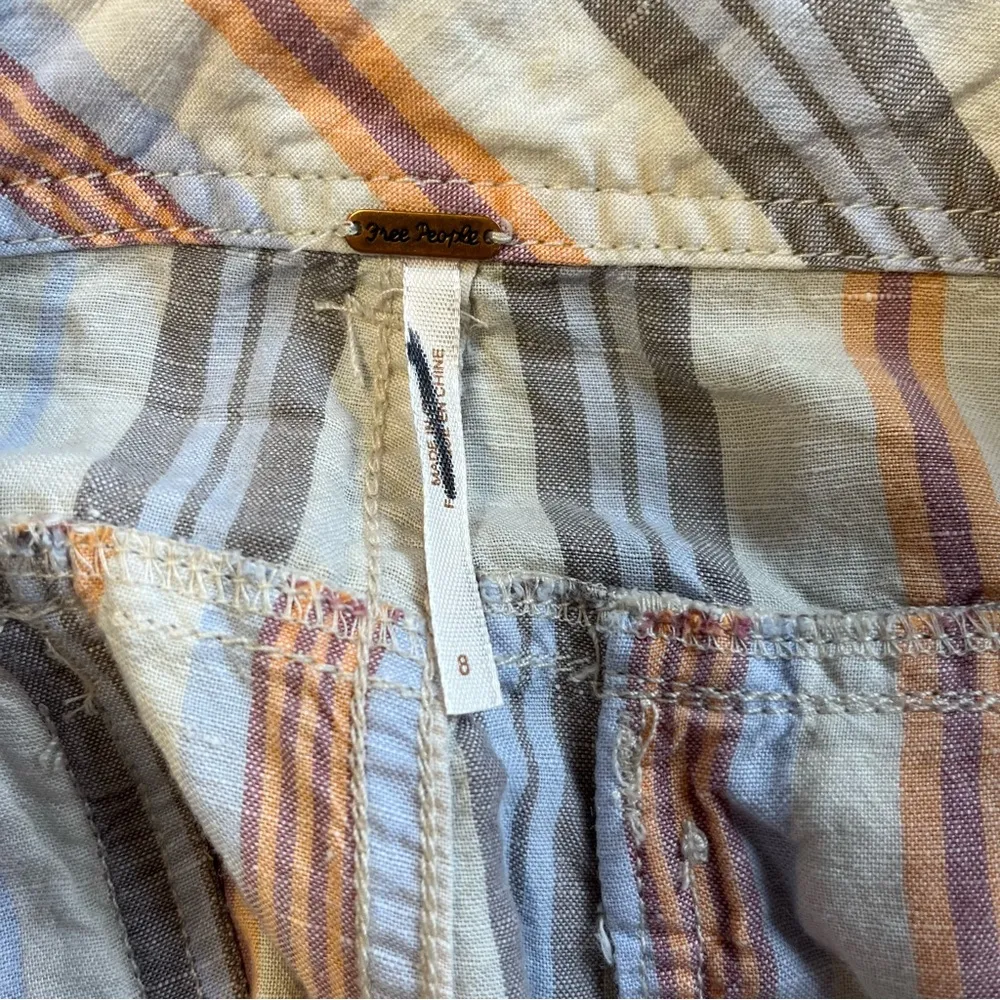 Free People Shorts Nude Striped Morning Rain Fringed Linen Blend Shorts Sz 8 NWT - Image 8