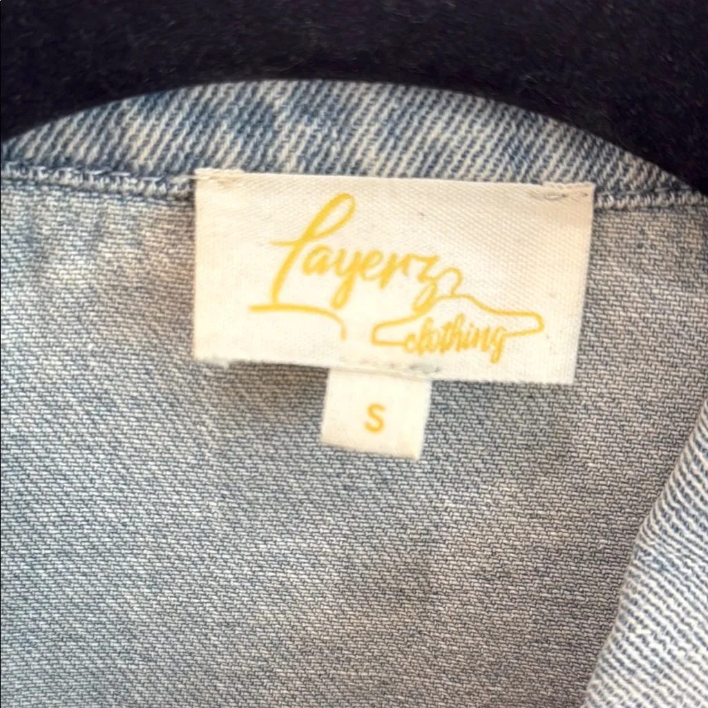 Embroidered Denim Top {Size Small} Gray - Image 4