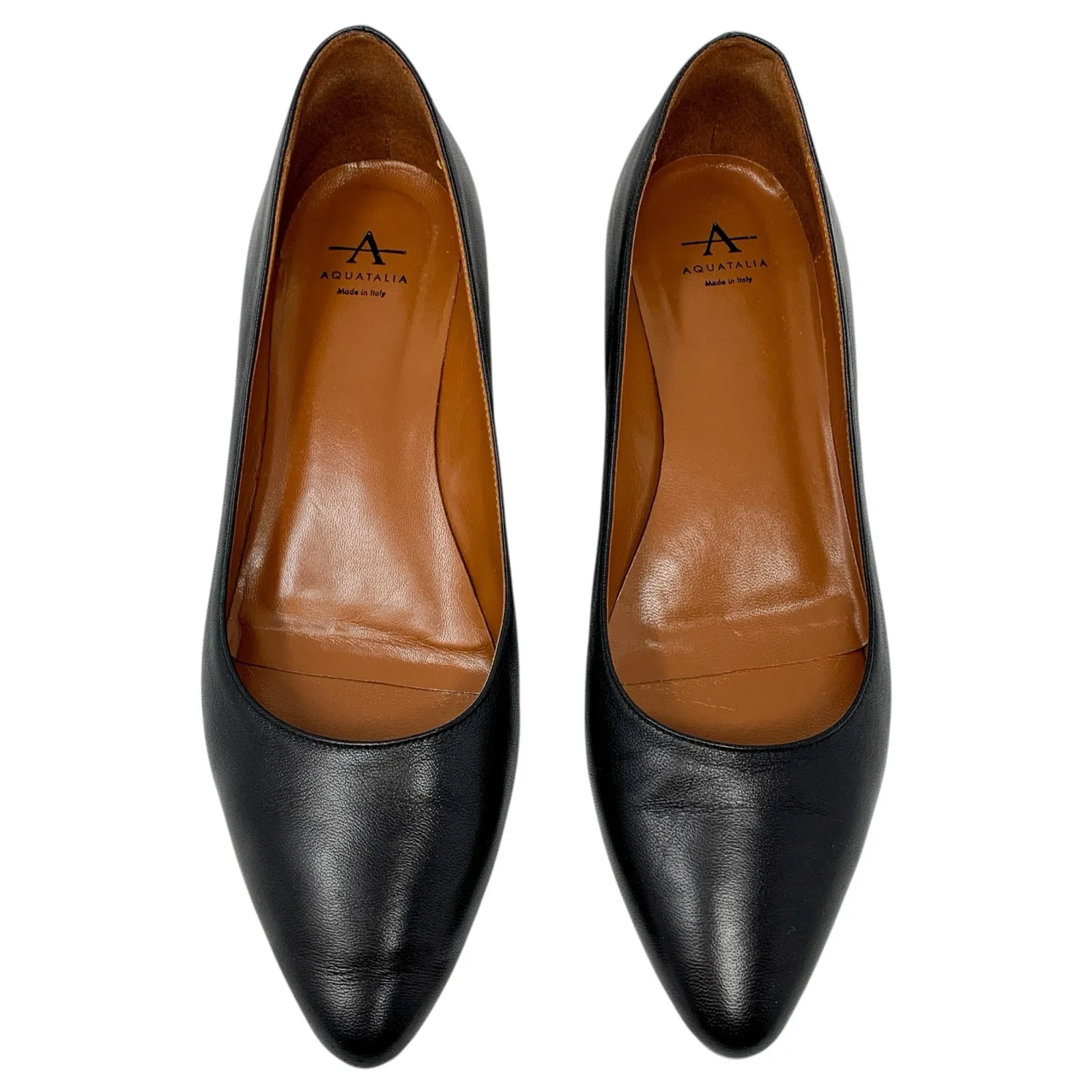 Aquatalia Pasha Black Leather Almond Toe Low Block Heels Weatherproof Pumps - Image 2