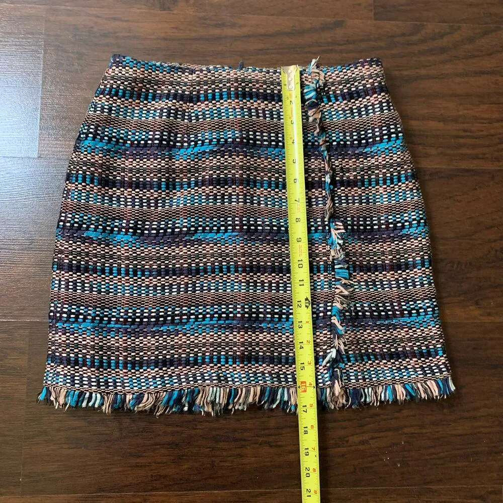 Juicy Couture Black Label blue and brown fringe tweed mini skirt size 6 - Image 9