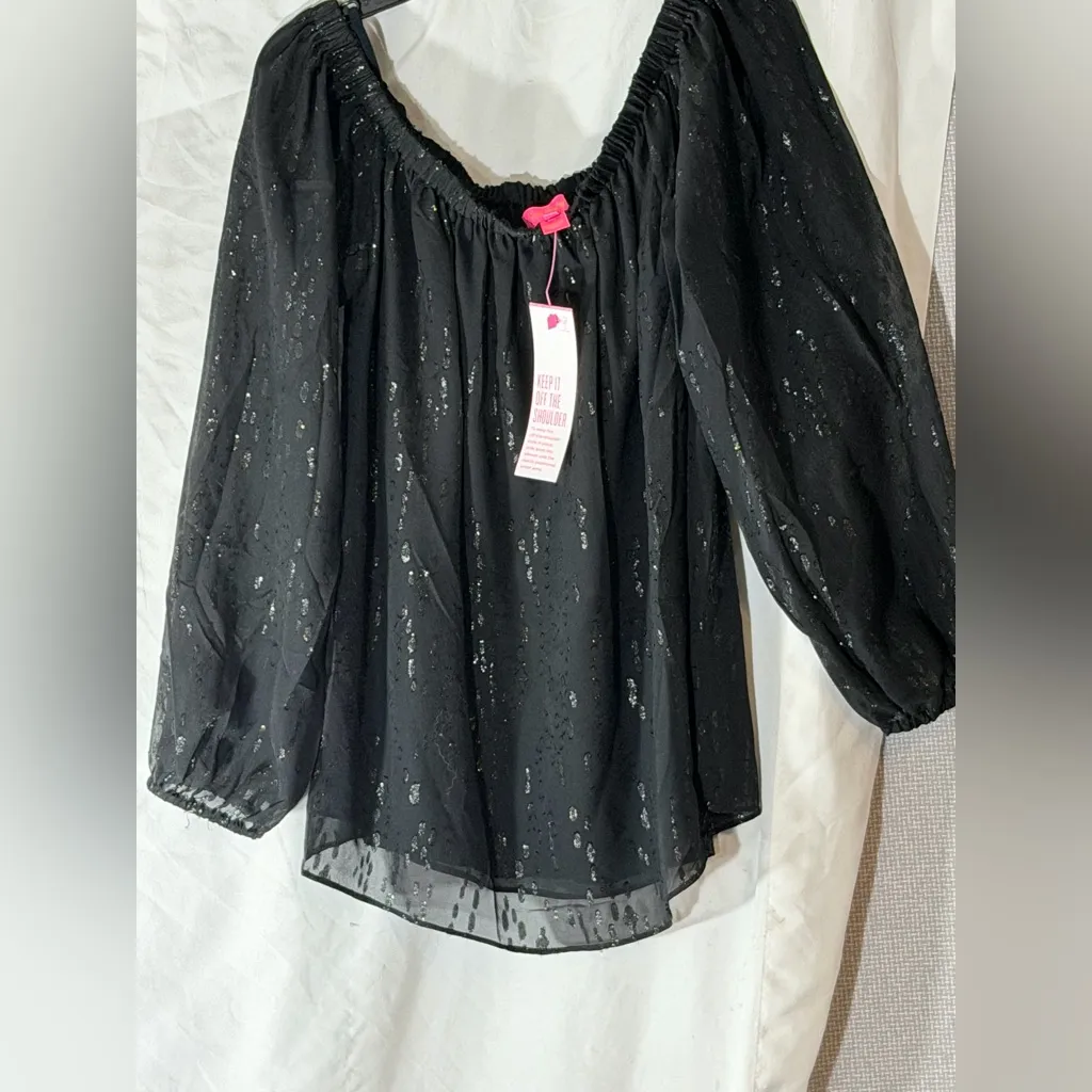 Lily Pulitzer Emilee Long Sleeve Off-Shoulder Top Onyx Color Size Medium Metalli - Image 3