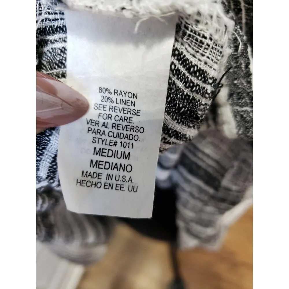 Women's Zara Striped Button Front Shirt Size M Rayon Linen Blend Casual Top Black Size M - Image 12