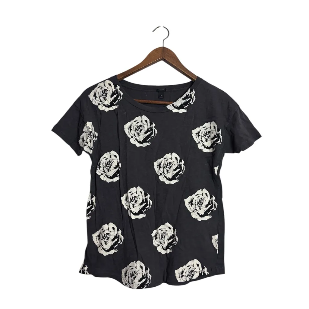 J. Crew Gray White Pop Art Floral Rose Graphic Print Short Sleeve T-shirt - Image 5