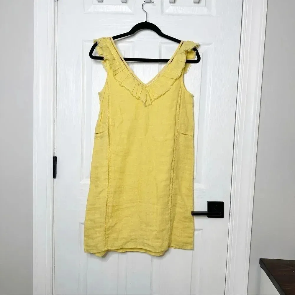 FAHERTY Ellis Marigold Yellow 100%‎ Linen Sleeveless Mini Dress XS - Image 6