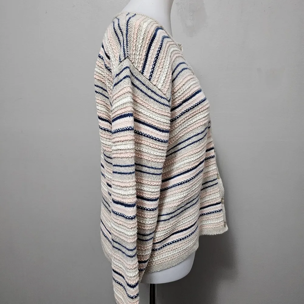 Liz Claiborne Y2K Cream Textured Striped Boxy Linen Blend Cardigan Size Large - Image 3