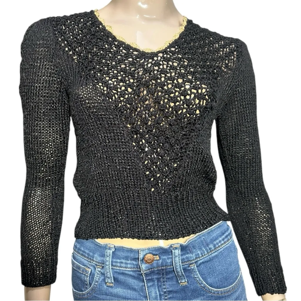 Antonella Preve Vintage NWT Women’s Size S Black Gold Metallic Neckline Sweater - Image 2