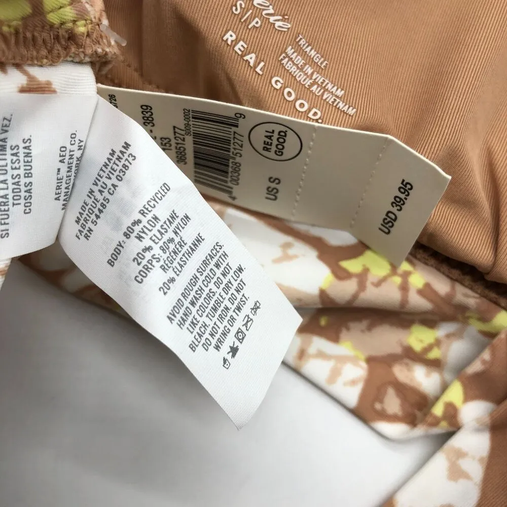 Aerie Swim Real Good Triangle Bikini Top Floral Print Brown White Size S - Image 4