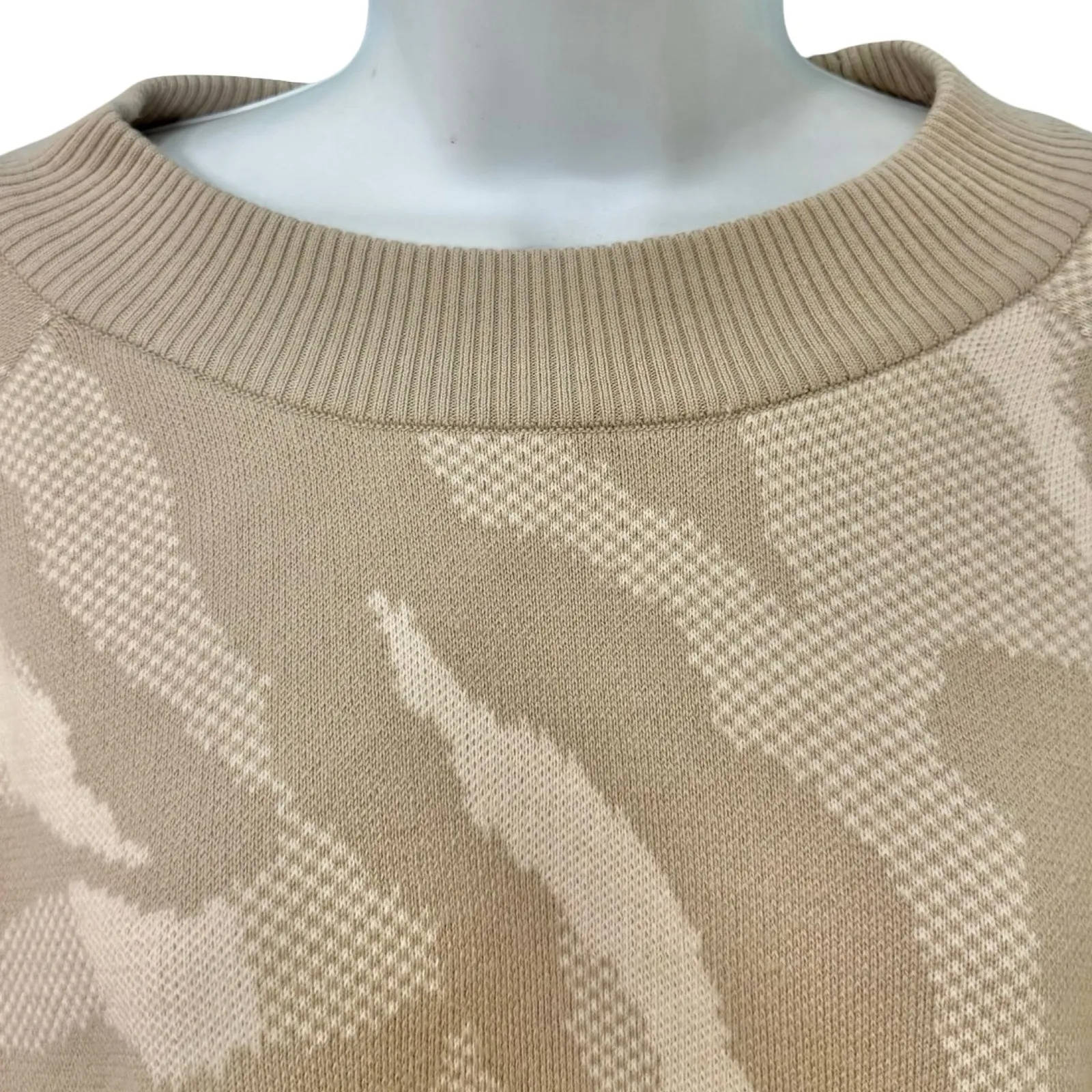 Athleta Tan Camo Camouflage Crew Neck Wool Blend Jacquard Pullover Sweater sz L - Image 8
