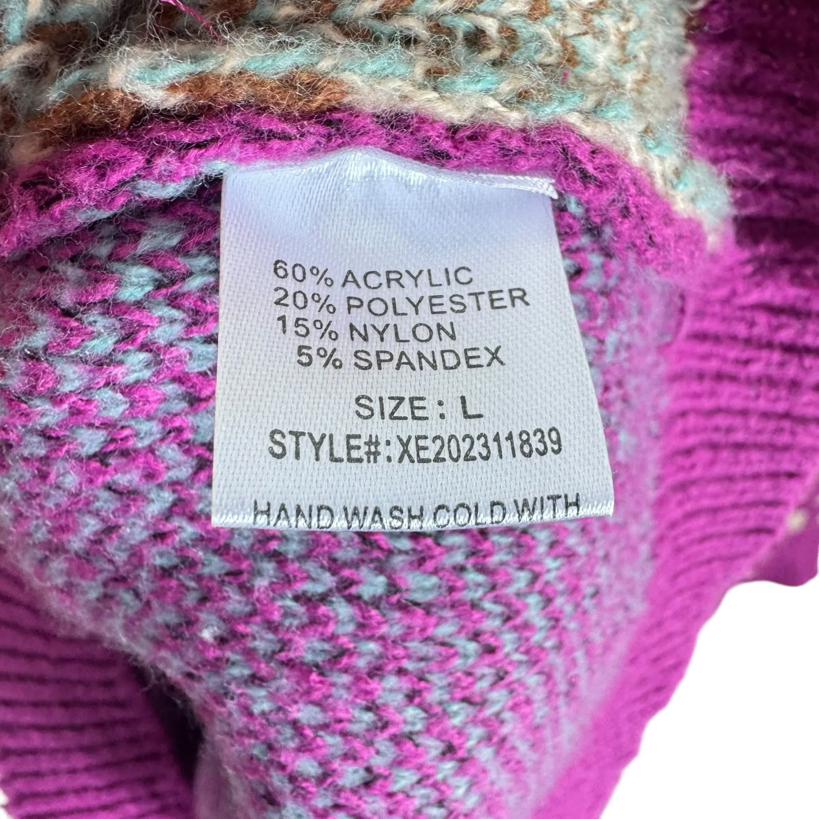 Woven Heart‎ Pink Aztec Western Patterned Collared 1/4 Zip Pullover Sweater Sz L - Image 6