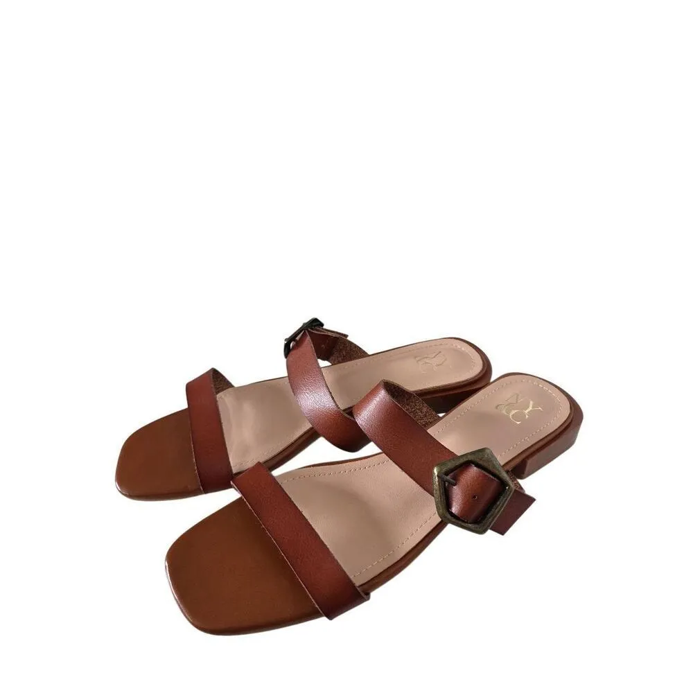 New York & Company Helga Big Buckle Sandal Double Strap Brown Open Toe Size 10 - Image 2