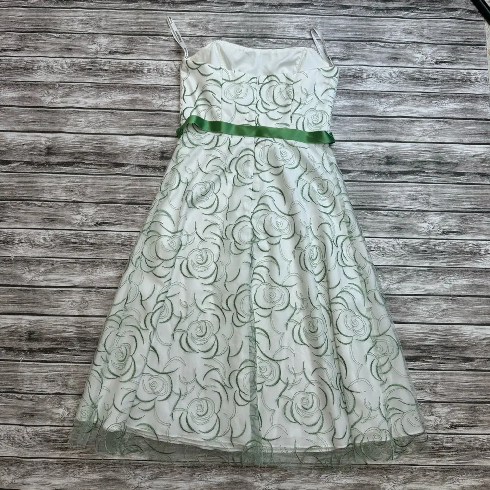 David's Bridal Women's Strapless Bridesmaid Summer Dress White Green Floral 6 - Image 16