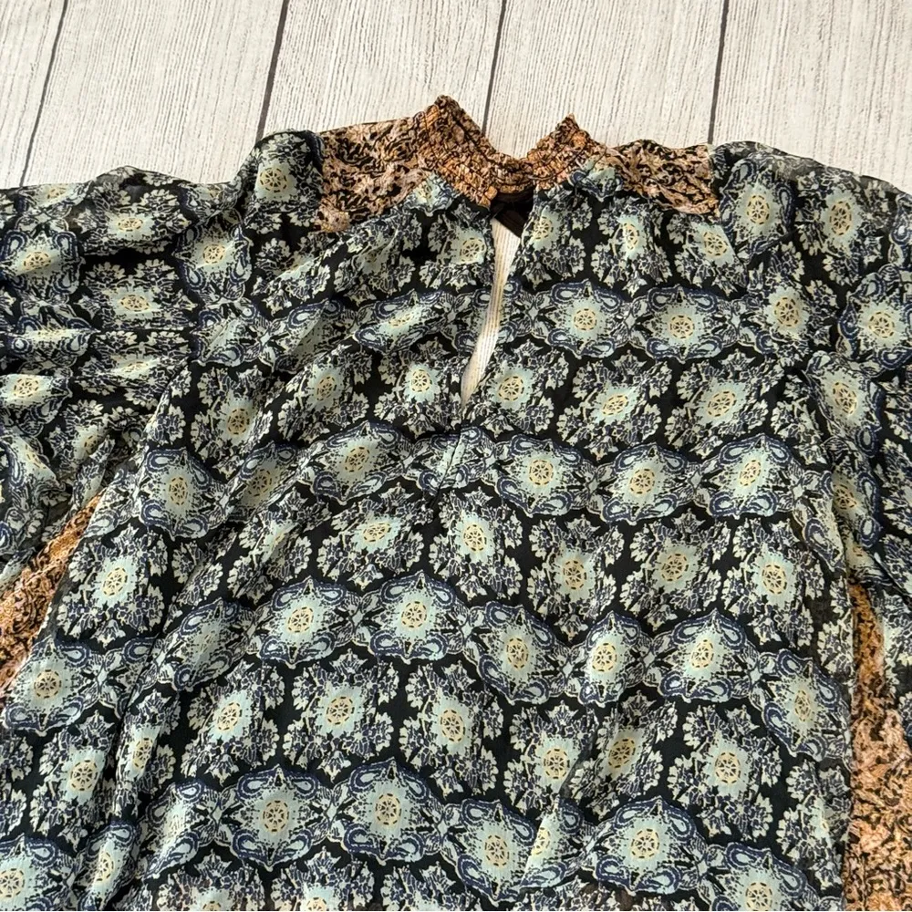 Free People Gabi Tunic Top size small black tan ruffles NEW - Image 5