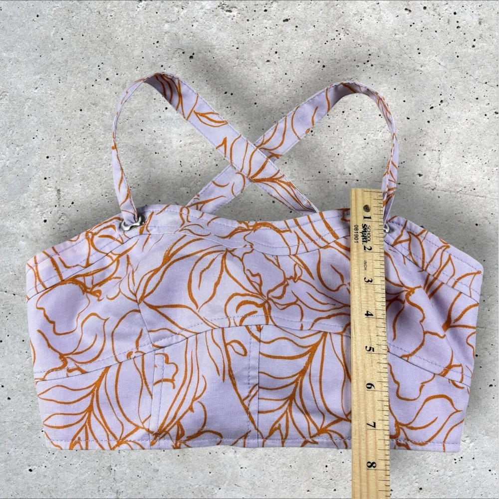 Jonathan Simkhai Tilly Painted Tropical Floral Print Lupine Crop Top‎ Sz XS Purple - Image 9