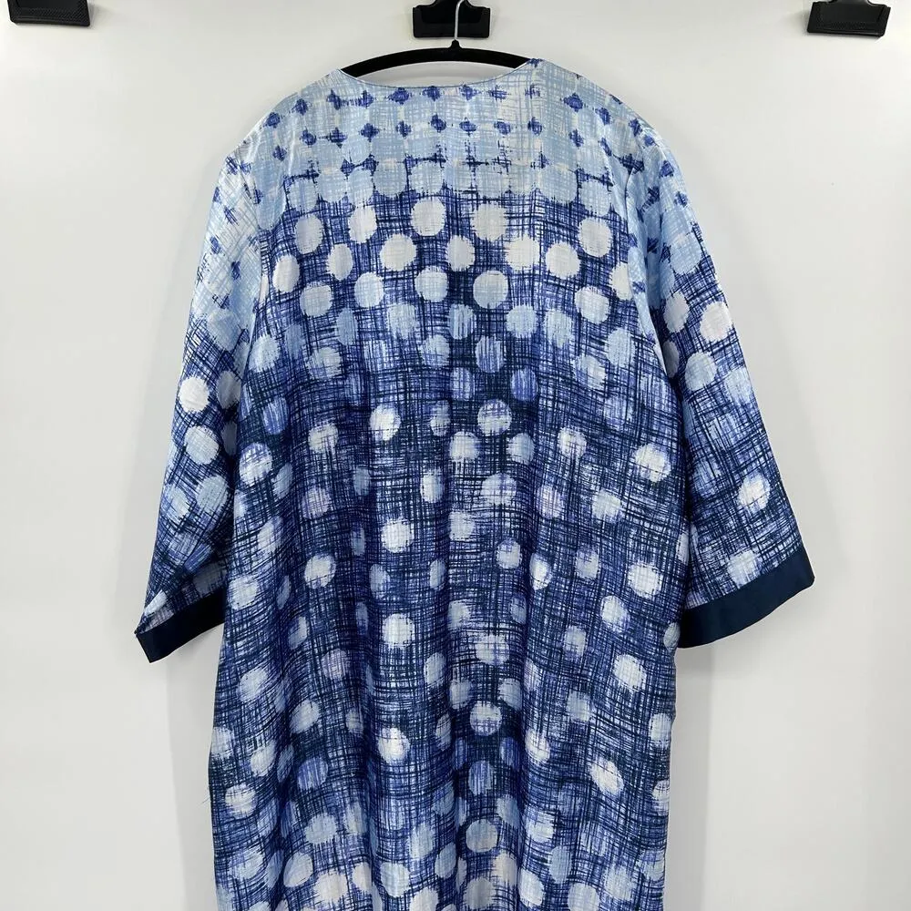 Oscar de la Renta Pink Label Blue Polka Dot Batik Print Caftan Coverup Robe - Image 12