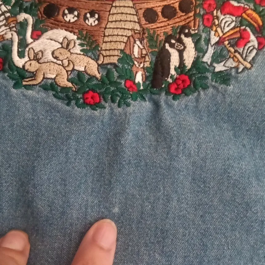 Vintage Noahs Arch Embroidered Button Up Long Sleeve Womens Size Medium Blue - Image 8