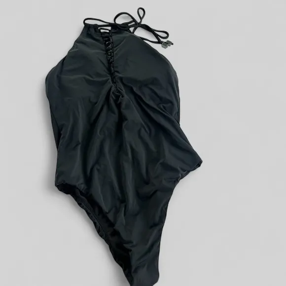 Radio Fiji NEW black FOLA cheeky lace up one piece swim suit Small whimsigoth - Image 2