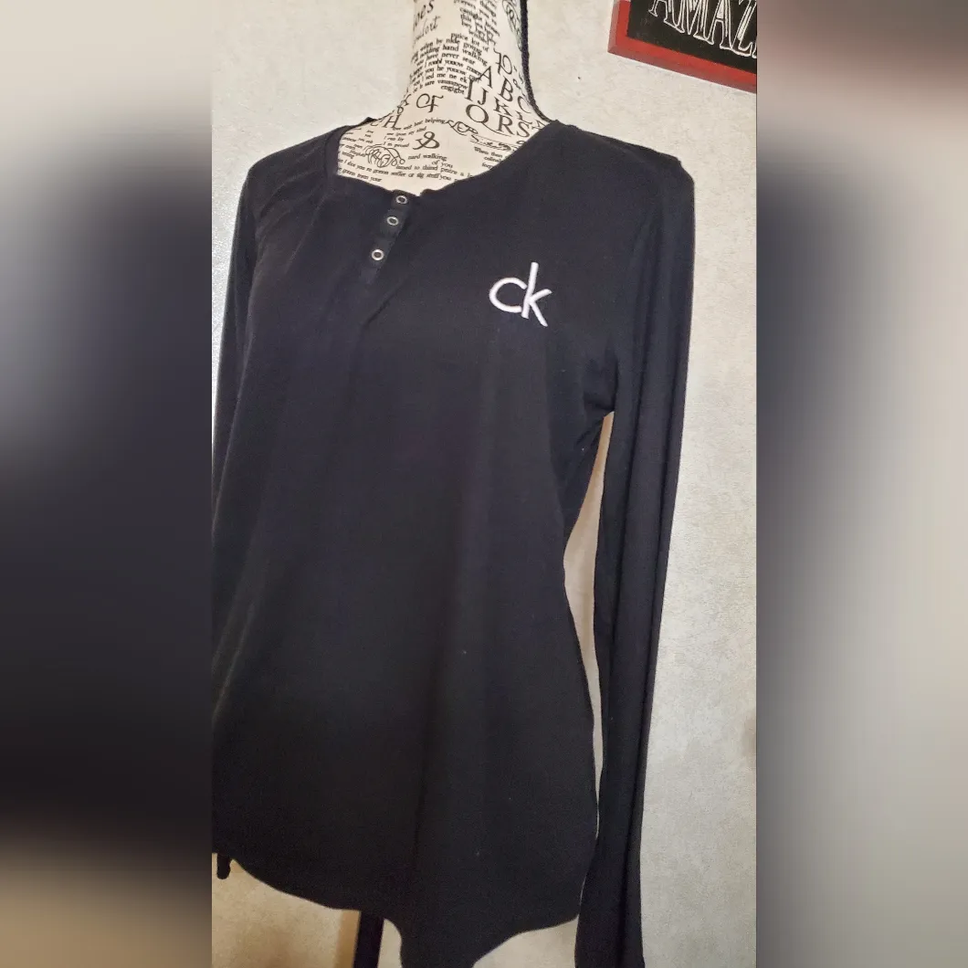 Calvin Klein Women's Sleepwear Black Shirt Henley Snap Ribbed Long Sleeve Size:M - Image 4