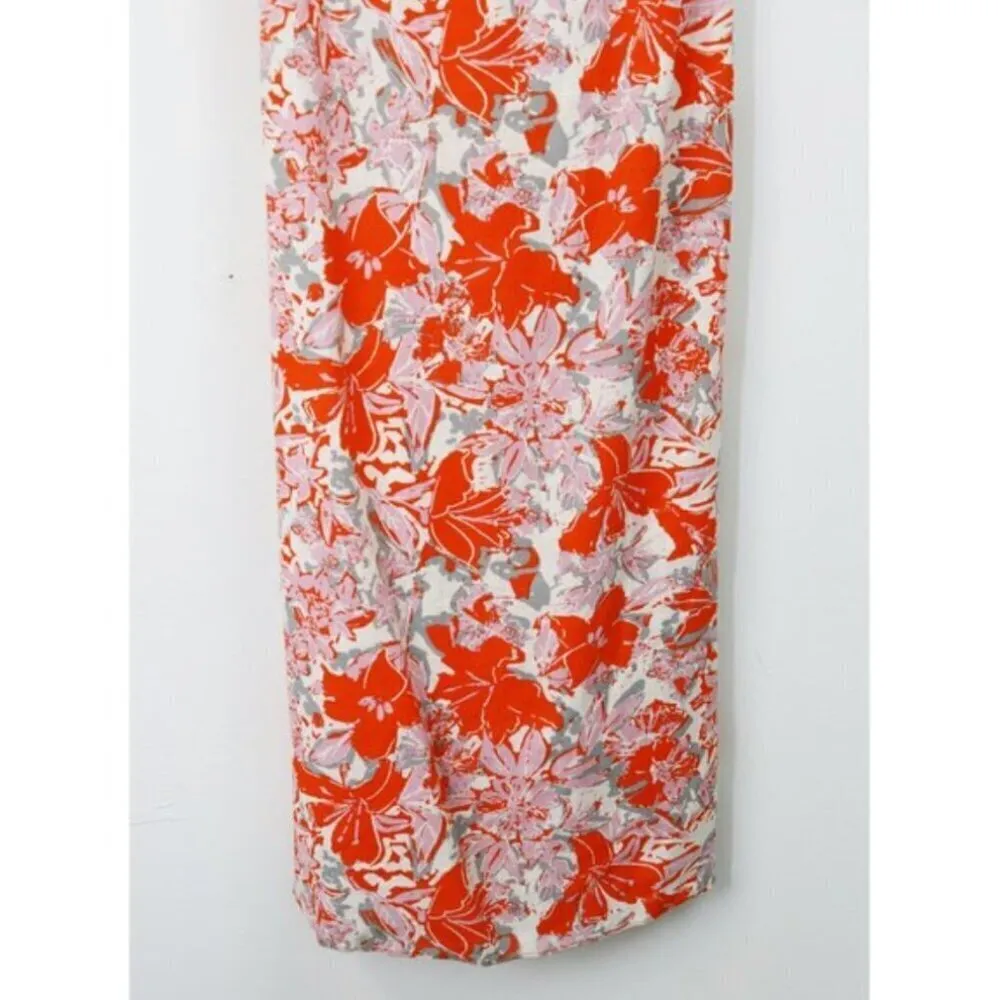 Dress 8 NWOT Beach Party Shoulder Midi Linen Orange Floral Summer - Image 11