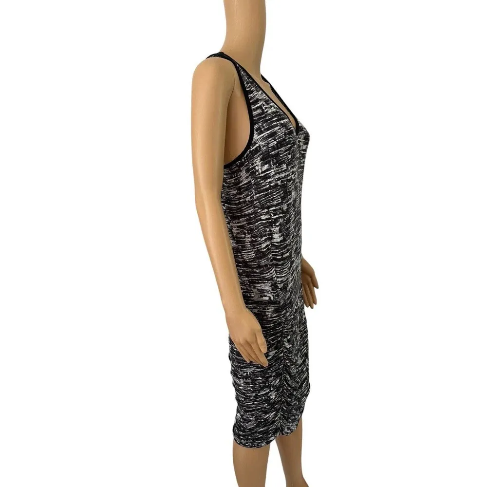 Athleta Black Gray Space Dye Scruched Ruched Side Midi Dress Women’s Size Medium - Image 3