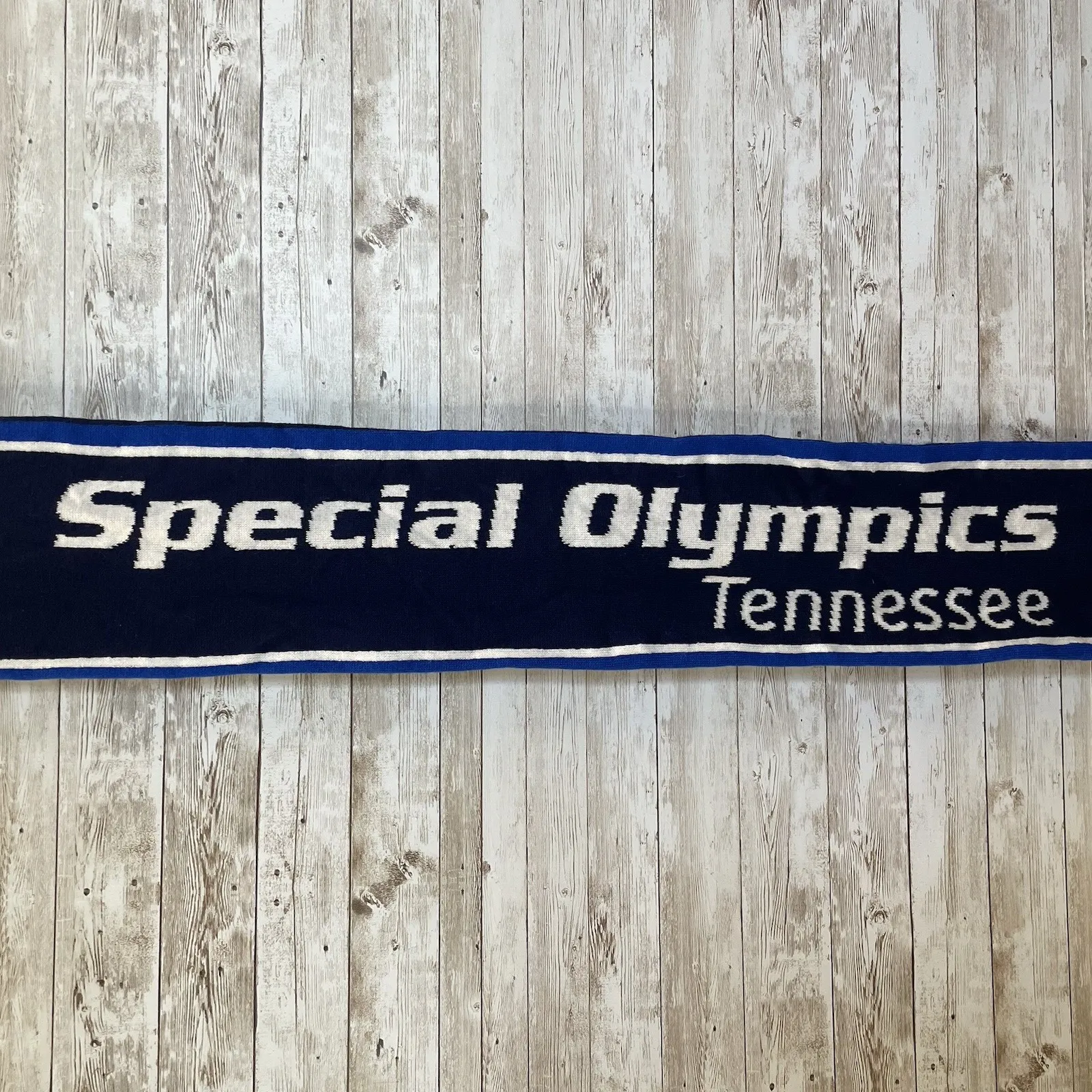 Tennessee Special Olympics Scarf Freeze For A Reason Blue White Knit Polar Bear - Image 9