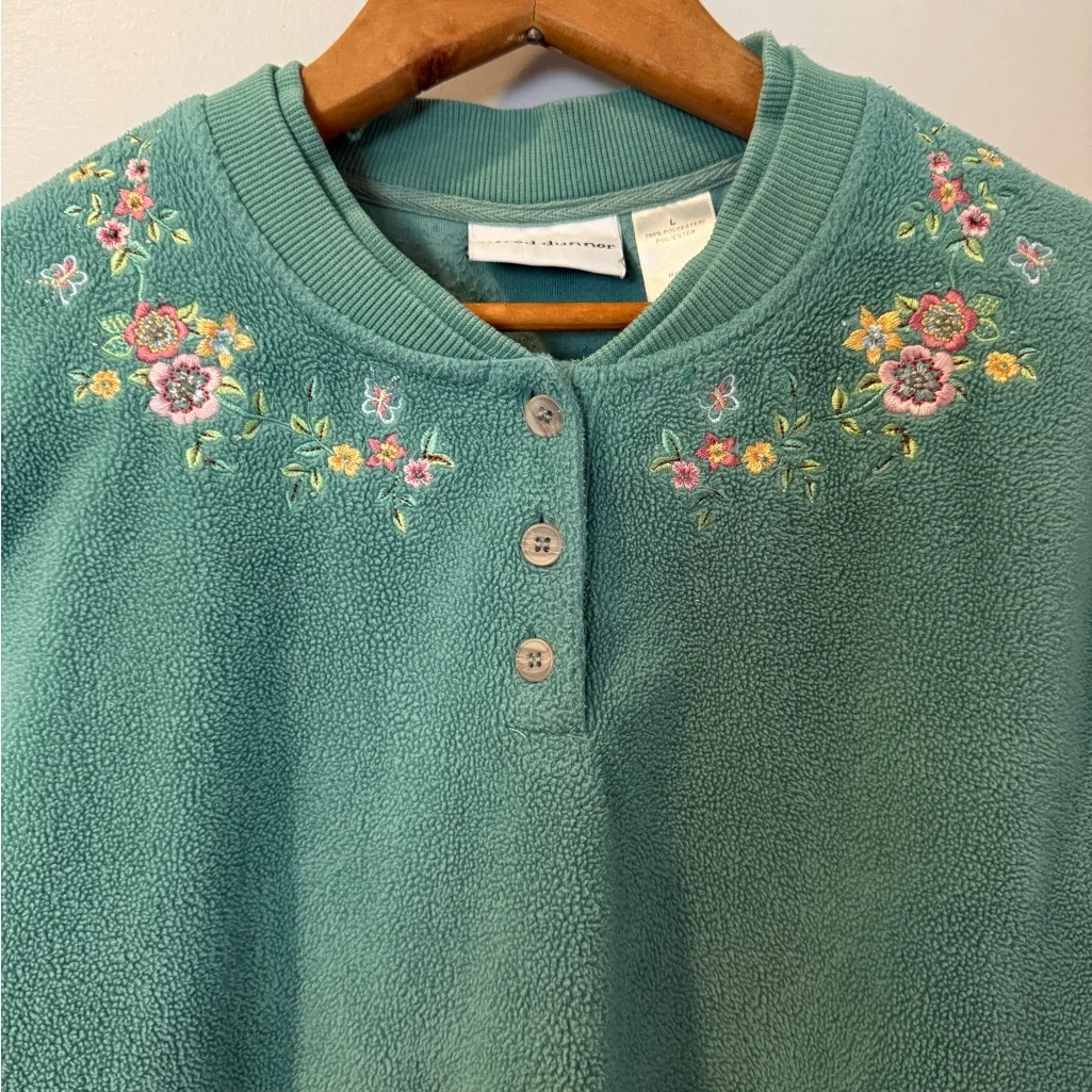 Vintage Alfred Dunner Floral Sage Green Fleece Cozy Sweater Women’s‎ Sz L Size L - Image 2