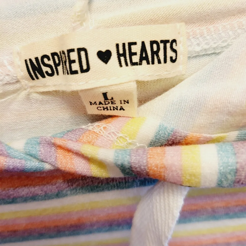 Inspired Hearts pastel rainbow stripe cropped hoodie size large - Image 7
