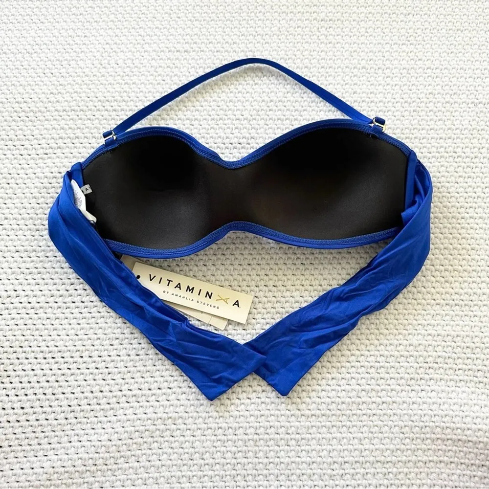 Vitamin A Ruched Bandeau Bikini Top NWT 8 Removable Halter Strap Tie Back Medium - Image 48