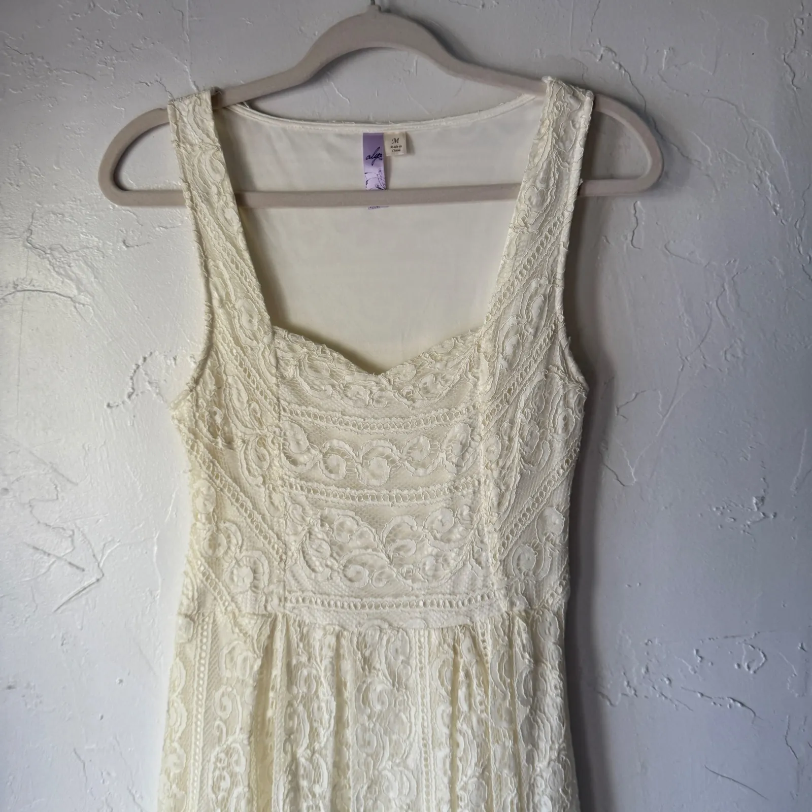 Alya Ivory Lace Dress Sleeveless Square Neck Fit and‎ Flare Party Fairy Cottage White Size M - Image 2