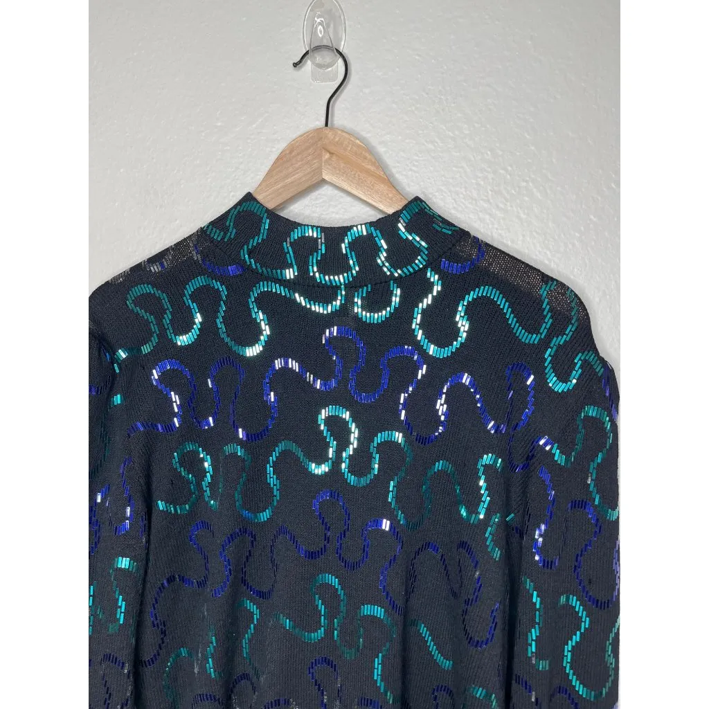 Vintage St. John for Neiman Marcus Black Long Sleeve Sequin Top 12 - Image 2