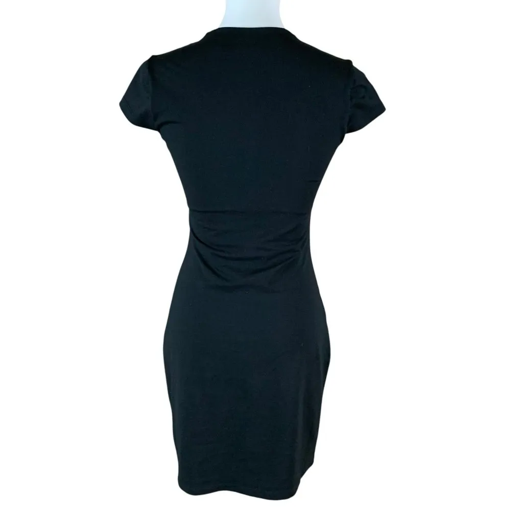 Susana Monaco Black Bodycon Mini Dress Small Stretchy Basic Crew Neck - Image 3