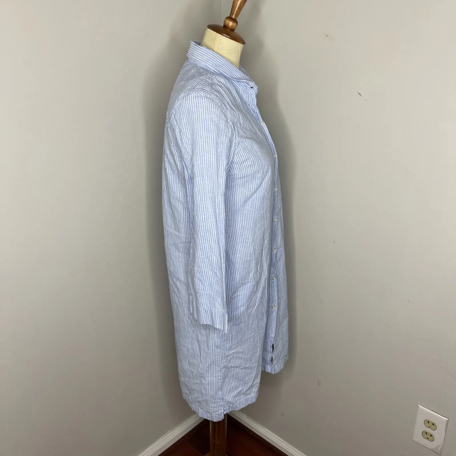 Barbour Seaglow Stripe Cotton‎ & Linen Shirtdress Sz 6 - Image 4