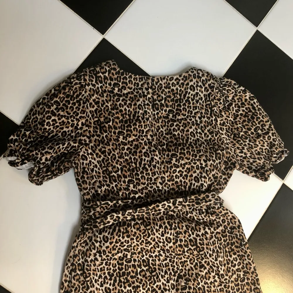 Belted Leopard Print Denim Mini Dress Long Sleeve Safari Neutrals L - Image 12