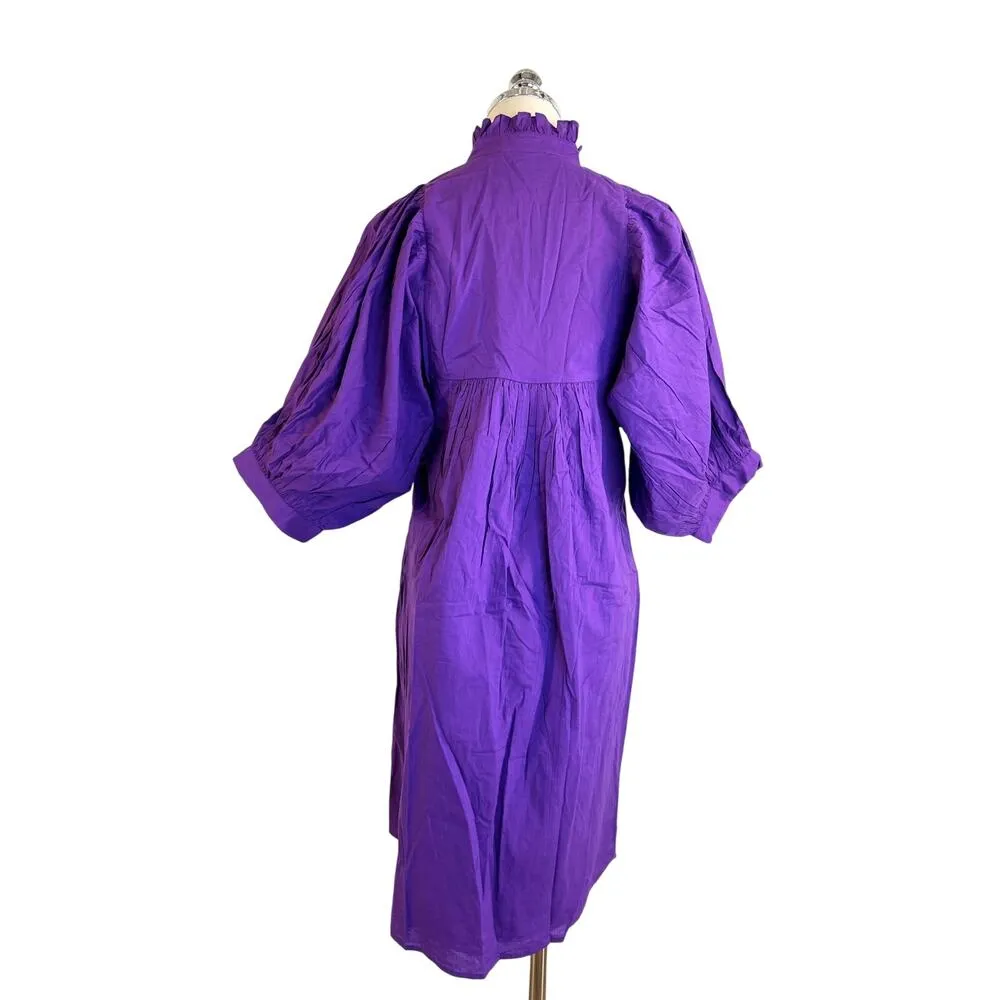 Never A Wallflower High Neck Dress Purple Cotton Poplin Mini Size XS - Image 8