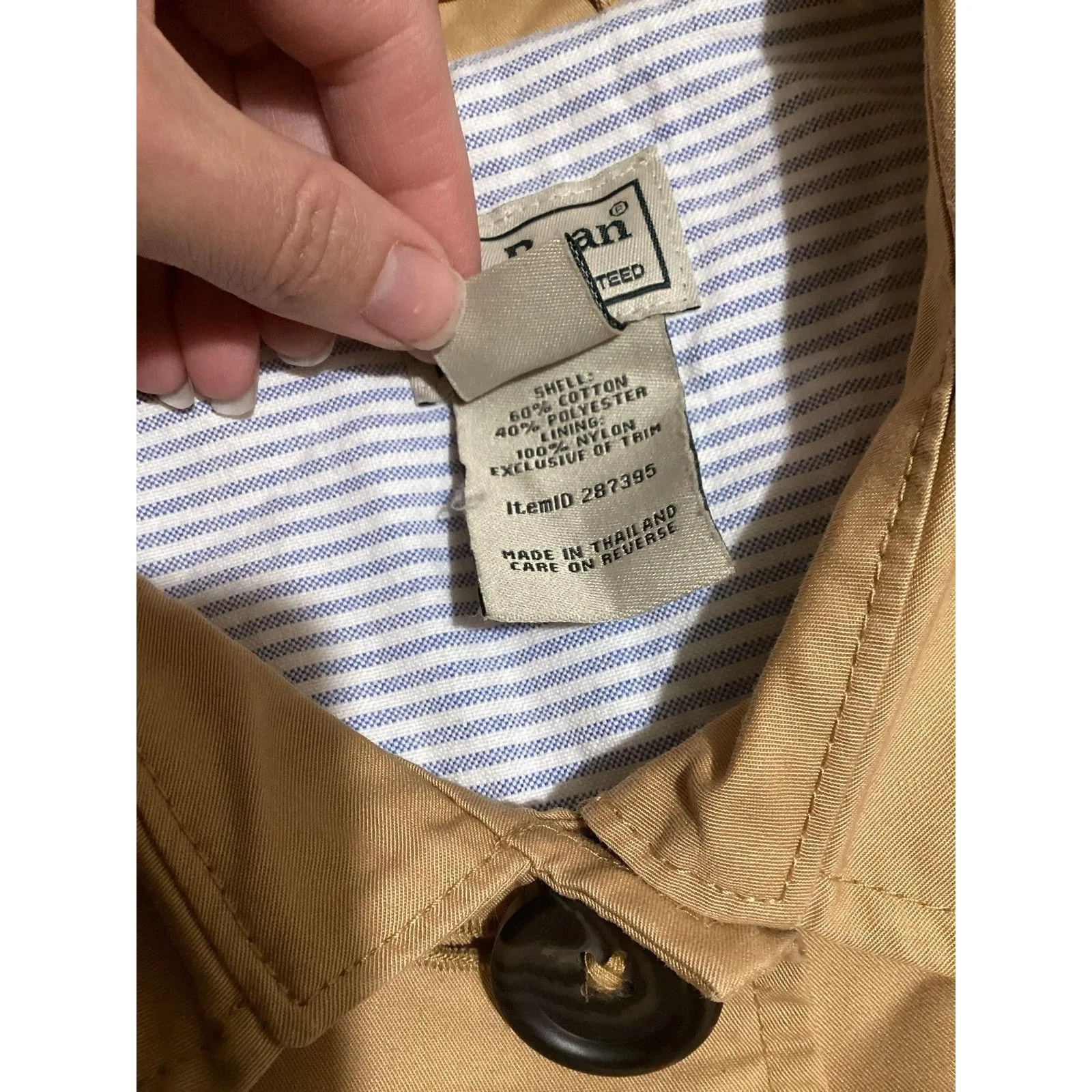 L.L.Bean Coat Womens Medium Tan Khaki Belted Trench Single Breasted Button Front - Image 6