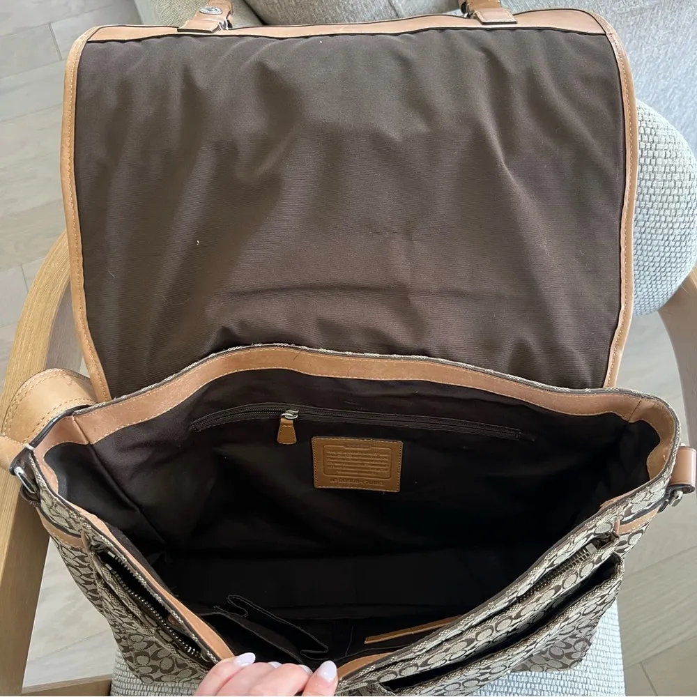 Vintage Coach Voyager Logo Canvas and Leather Messenger Bag in Brown - Image 10