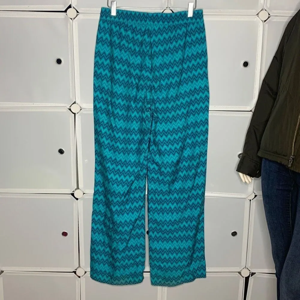 Zara Blue Green Geometric Palazzo Print Pull On pants Size Medium - Image 4