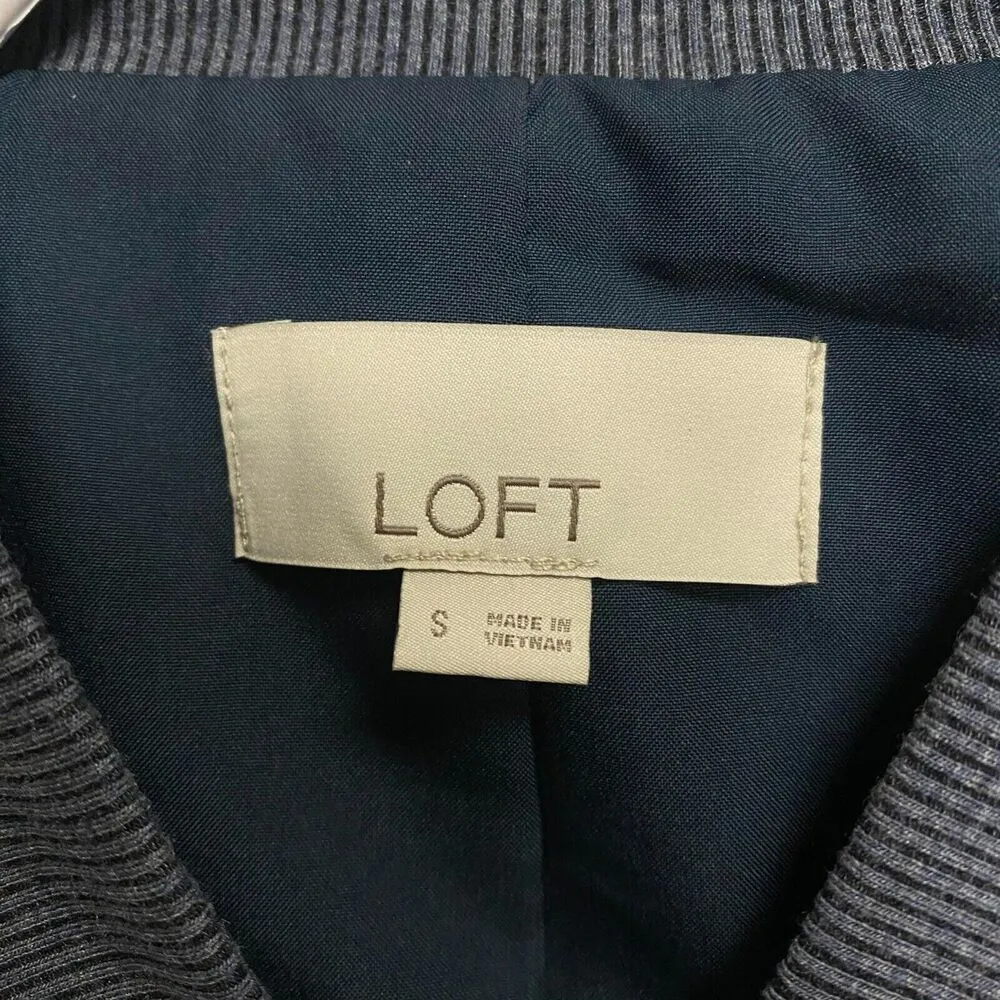Loft Women's Small Gray Bomber Jacket Full Zip Up Pockets Lined Dark Academia - Image 7