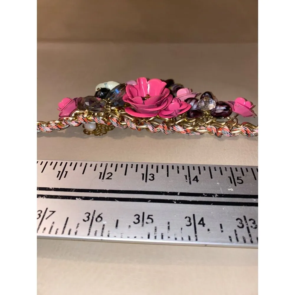 Lilac Crystal Floral Statement Vintage Flower Braid Lobster Necklace Gold - Image 7