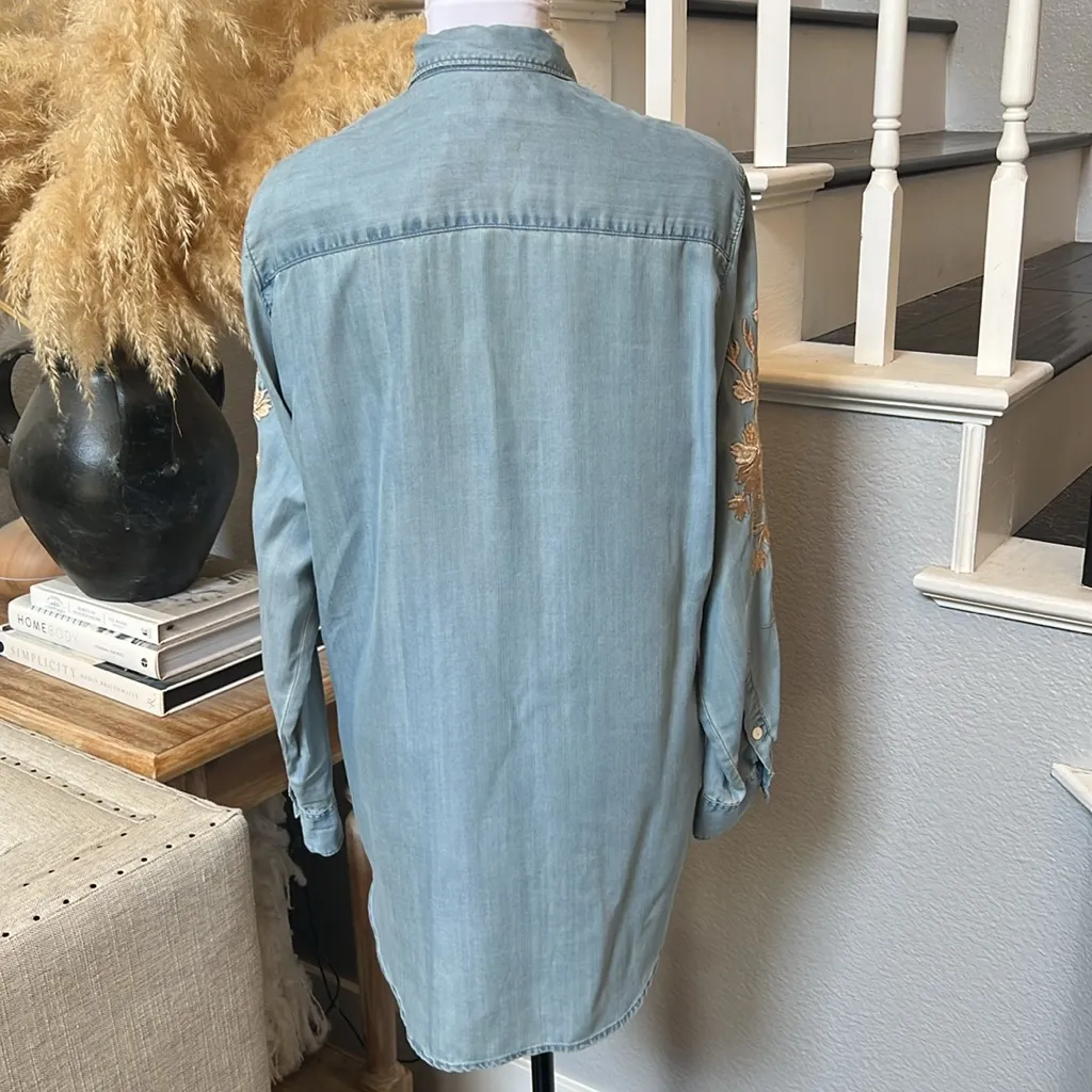 Zara Embroidered Denim Gold Floral Ling Sleeve Shirt Top Size XS - Image 5