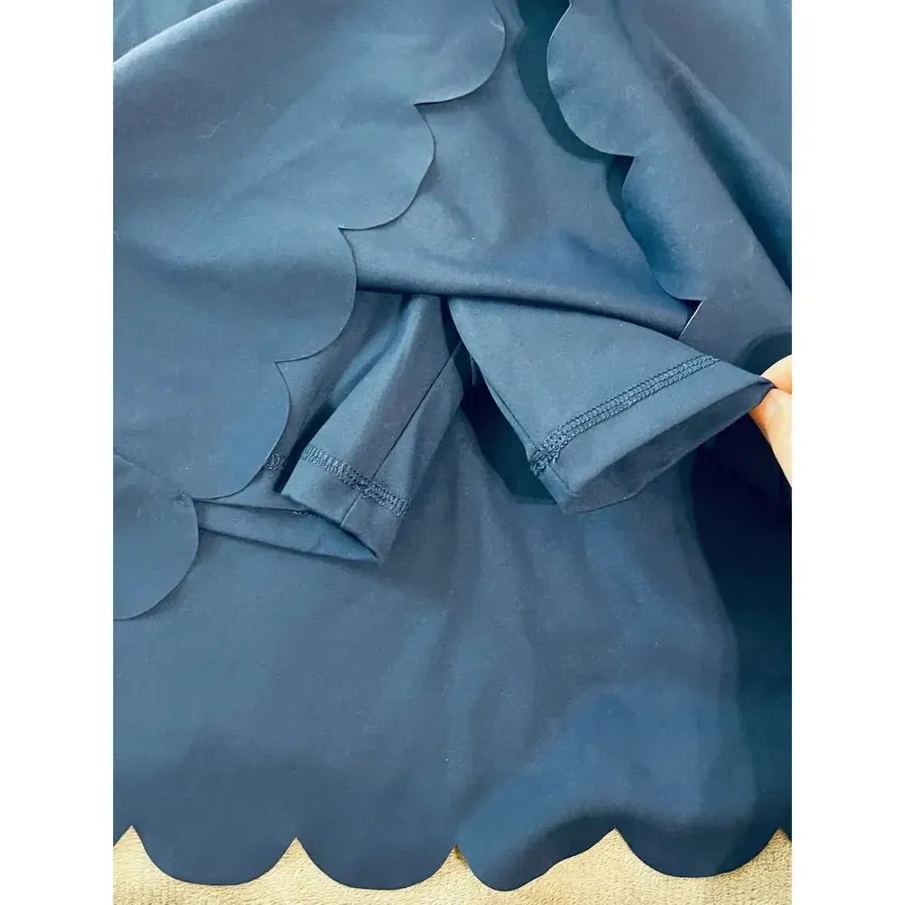 NWT J.Crew Size XS Navy Blue Scalloped Active Stretchy Pull On Mini Dress - Image 5