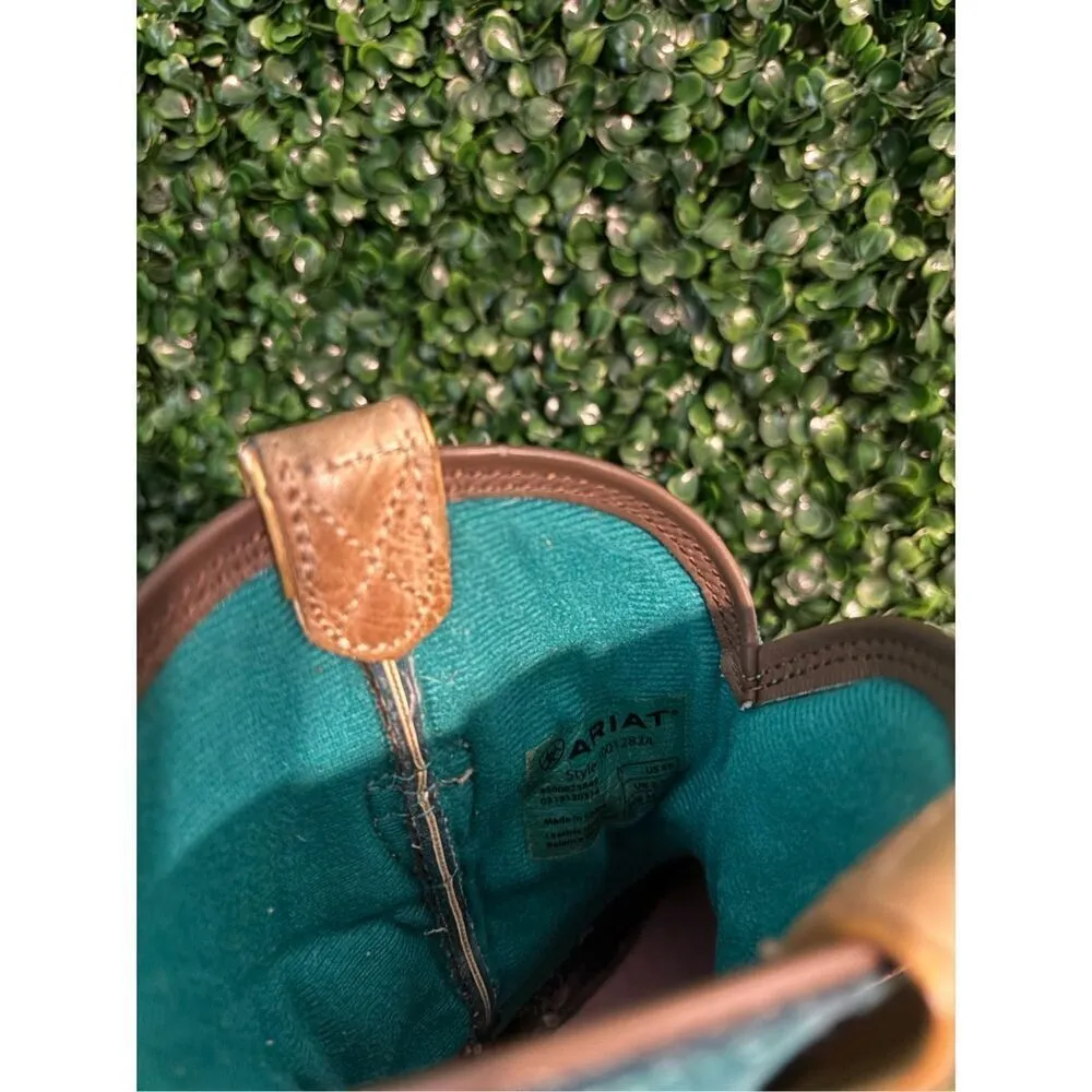 ARIAT Women’s Tan and Blue Suede Leather Fatbaby Boots Sz 6B - Image 8